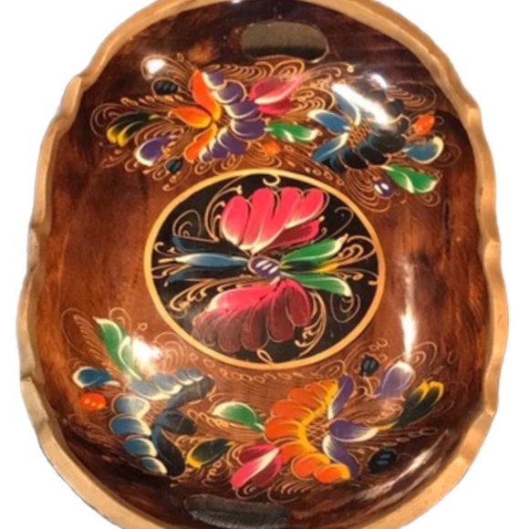 Mexican Batea Decorative Tray Console Wood Tray Hand Painted In Mexico 2 Handles - Picture 2 of 11